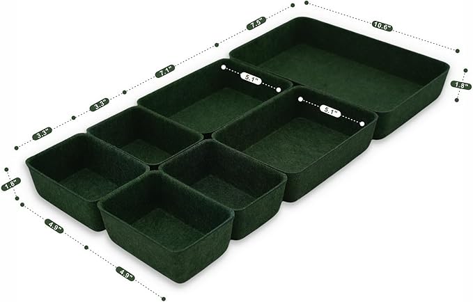 Welaxy Drawer organizers trays felt storage bins drawers dividers organizer boxes for office home interior cozy decor gifts pack 7-piece (Forest Green)
