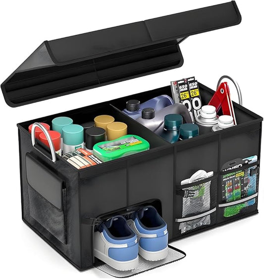 Oxford Material Car Trunk Storage Box Multifunctional Organizer Waterproof and Stain-Resistant Foldable Multi-Compartment Design with Handle for Car Trunk Storage Camping Gear Box Daily Storage.
