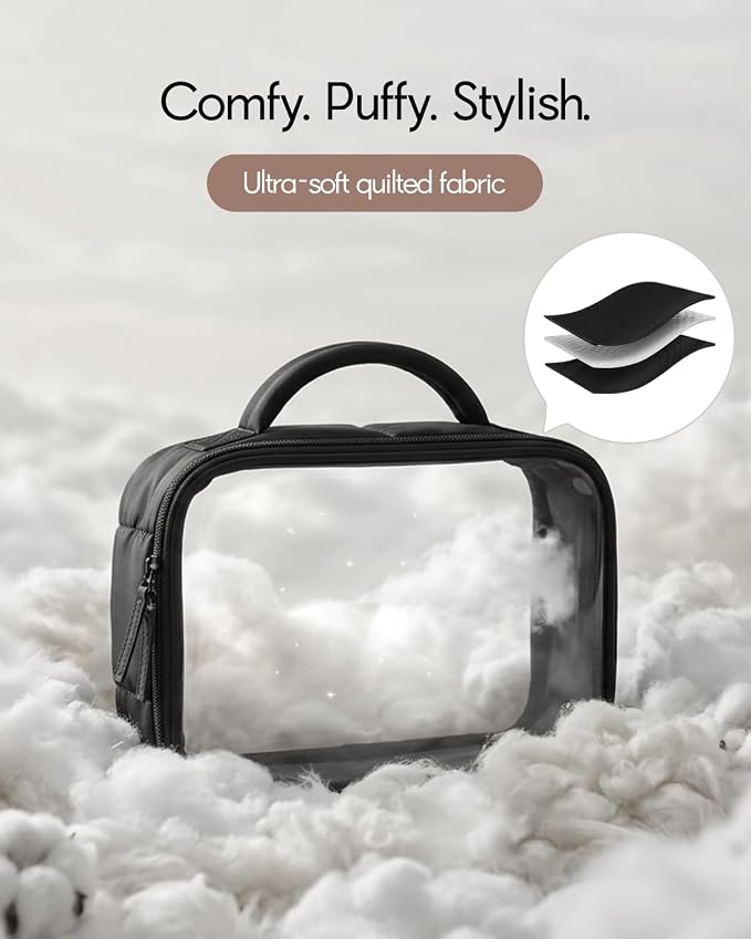 Moyad TSA Approved Clear Toiletry Bag, Quart Size 3-1-1 Liquids Pouch with Soft Handle, Wide Opening Transparent Makeup Organizer for Carry On Travel, Lightweight for Women Men (Black-3pcs)