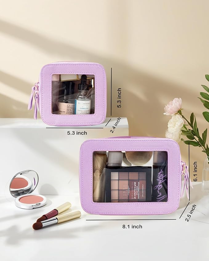 Travel Clear Makeup Bag Set, TSA Approved Cosmetic Bag Case with Zipper Portable Makeup Pouch Toiletry Bag Traveling Cosmetic Organizer Storage Bag Car Organizer Car Essentials