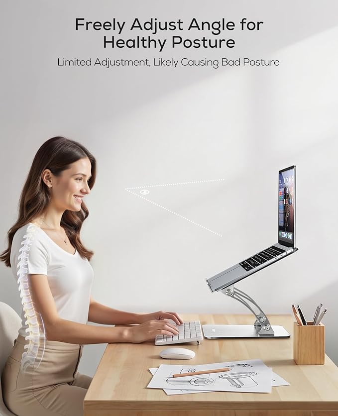 Nulaxy Ergonomic Adjustable Laptop Stand for Desk, Dual Foldable Computer Riser with Advanced Heat-Vent, Heavy-Duty Portable Notebook Holder for Posture Correction, Compatible with Mac 10-17" Laptops