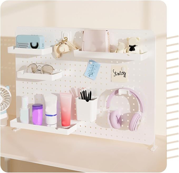 Desk Shelves, Desk Pegboard, Monitor Stand with 3 Drawers, for Gaming & Office, Standing Desk Accessories, for Laptop, Computer(White)
