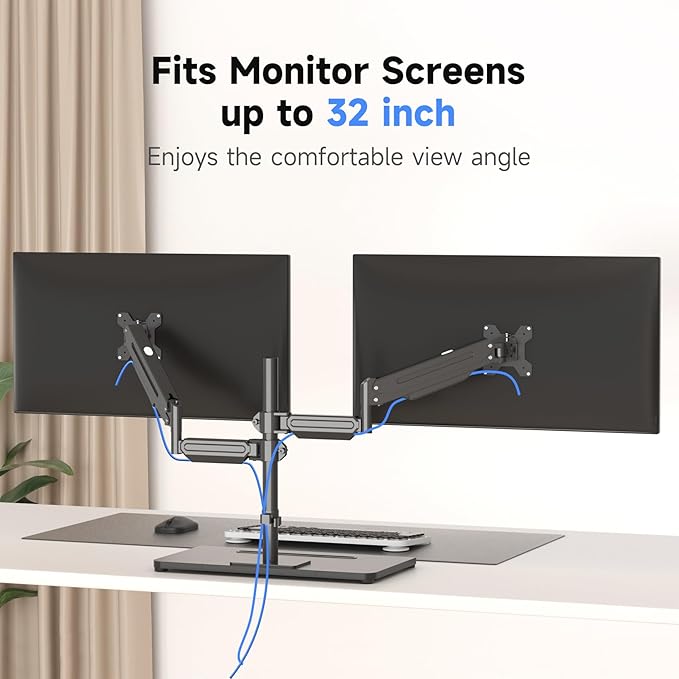suptek Freestanding Dual Monitor Mount for 2 Screens up to 32 inches,Taller Monitor Stand Hold 22lbs,Dual Monitor Arm Desk Mount with Base(ML8022C)