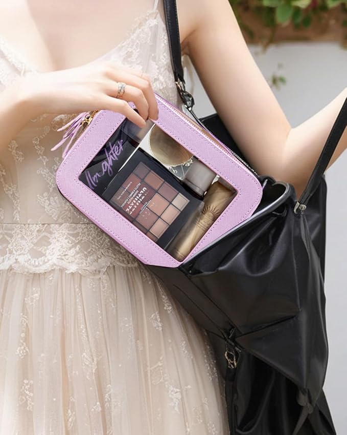 Travel Clear Makeup Bag Set, TSA Approved Cosmetic Bag Case with Zipper Portable Makeup Pouch Toiletry Bag Traveling Cosmetic Organizer Storage Bag Car Organizer Car Essentials
