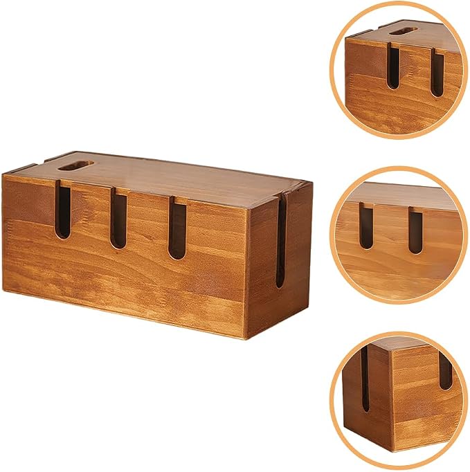 12 Inch Wood Cable Management Box Cord Organizer Box for Desk Cable Organizer Wooden for Power Strip Router USB Hub Cord Hider for Home Office