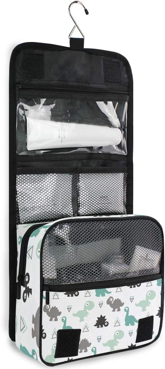 senya Hanging Travel Toiletry Bag Kit Makeup Case Cosmetics Organizer for Men Women (Dinosaur Grey)