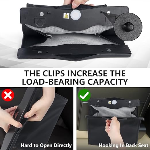 XSUPER Hanging Trash Bag with Smart LED, Magnetic Car Can, Waterproof PU Leather Garbage Can, Multipurpose Garbage Bag for Back Seat with 15 Disposable Bags, Black