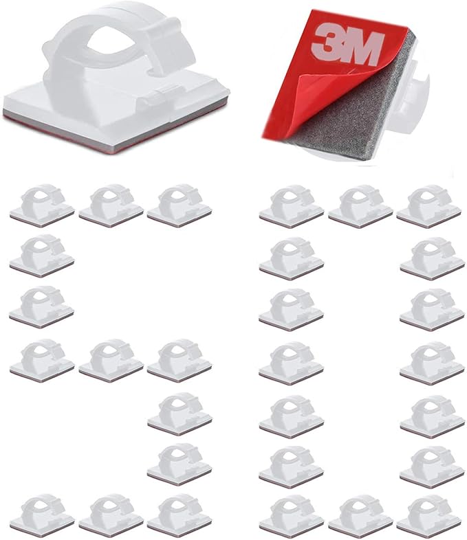 Cable Clips Self with 3M Adhesive Cord Organizer, Wire Holder Clamp Management Sticky for Desk Car Dash Cam Tables Wall, White 50pcs