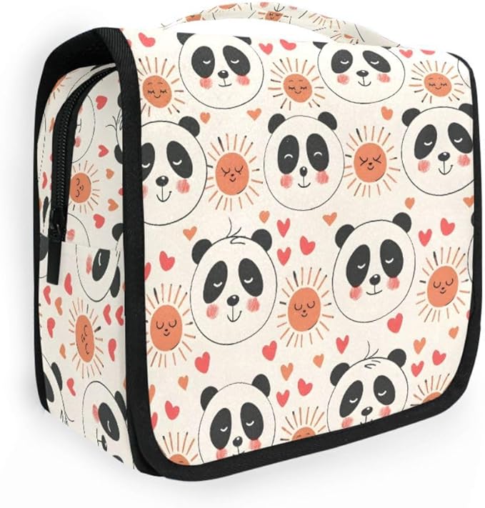 senya Hanging Travel Toiletry Bag Cute Kit Makeup Case Cosmetics Organizer for Men Women (Panda Bear With Red Hearts)