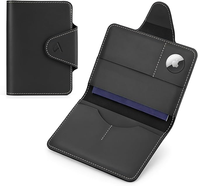 ALLIVE Genuine Leather Passport Holder for Travel Essentials, RFID Blocking Passport Wallet with Built-in AirTag Slot, Passport Cover Case for Travel Must Haves Accessories (Midnight Black)