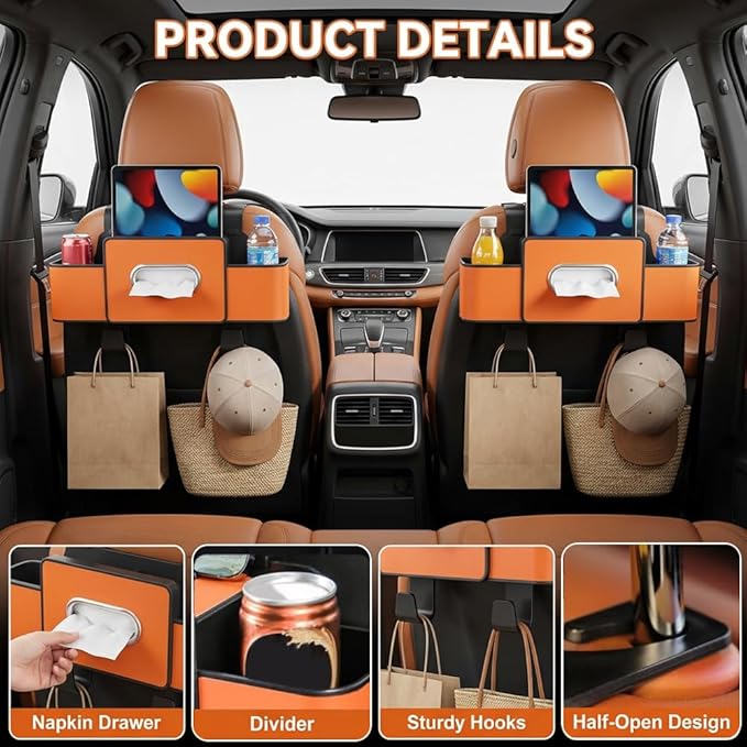 3-in-1 Backseat Car Organizer with Dual Cup Holders,Tissue Box & Phone Holder, 2026 Upgraded Car Seat Back Storage Box,Multifunctional Waterproof Storage for Daily Driving & Travel,White