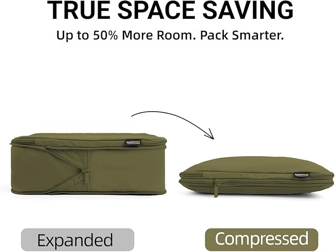 4 Piece Compression Packing Cubes for 3–7 Day Travel, Space Saving Travel Organizers with Breathable Mesh, Double-Zipper Packing Cubes for Carry-On & Suitcases (Green)