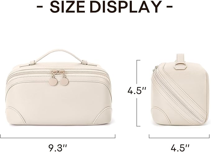 mibasies Flat Lay Open Travel Makeup Bag, Dual-Zipper Diagonal Cosmetic Bag, Large Capacity Waterproof Toiletry Bag for Women