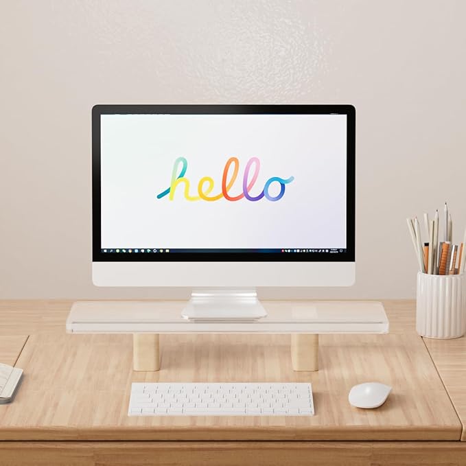 Acrylic Monitor Stand Riser, Premium Large Clear Monitor Riser 19.6 inch, Sturdy Wood Computer Stand Office Desk Accessories, Desk Organizer Riser for Laptop Printer Computer TV