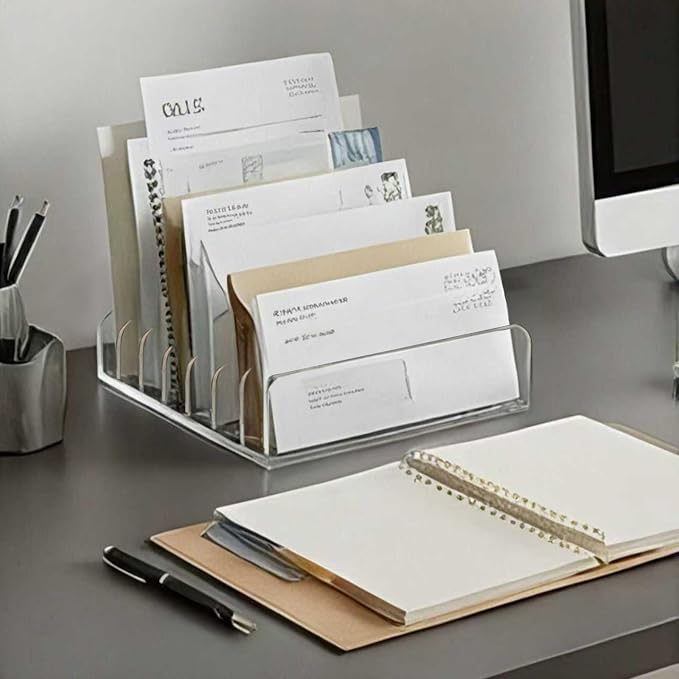 2 Pcs Acrylic Mail Organizer,7 Slots Mail Holder,Mail Organizer for Desk,File Organizer for Letter, Bill, Mail Sorter, Desktop Envelope Holder for Office, Home, School