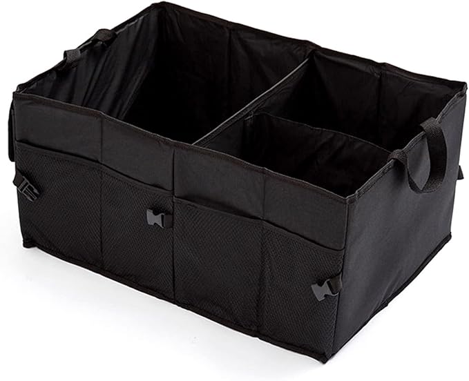 50L Car Trunk Organizers with Handle - Oxford Car Storage Box, Multi Compartment Foldable Trunk Organizer for SUV, Auto, Truck, Black