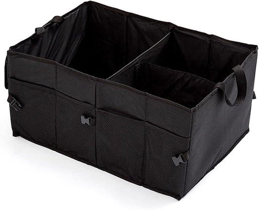 50L Car Trunk Organizers with Handle - Oxford Car Storage Box, Multi Compartment Foldable Trunk Organizer for SUV, Auto, Truck, Black