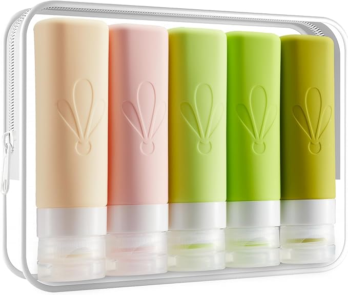 INSFIT Travel Bottles for Toiletries, TSA Approved 3oz Travel Size Toiletries, BPA Free Leak Proof Squeezable Silicone Tubes Travel Essentials for Shampoo Conditioner Lotion Soap