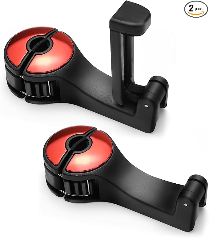 2PCS Car Headrest Hidden Hook, 2 in 1 Car Seat Hook with Phone Holder, Auto Back Seat Hanging Hook for Handbag Clothes Grocery, Universal Vehicle Purse Hooks Holder Organizer (Red)
