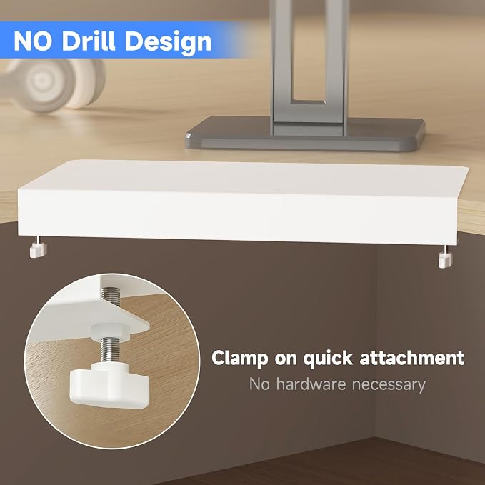 Suptek 17-Inch Clamp-On Corner Desk Connector Platform for Mounting Under-Desk Keyboard Trays on L-Shaped Desks, White, DESKEX01W
