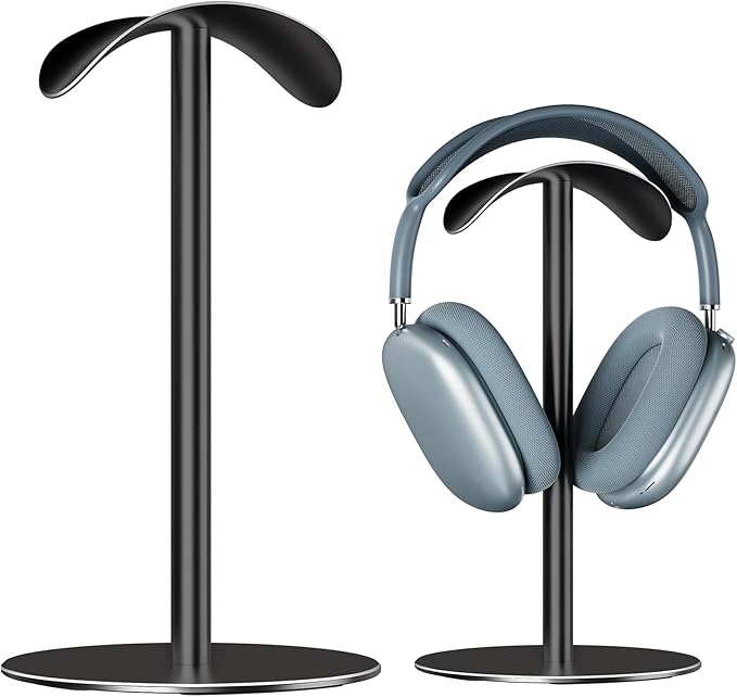 Desk Headphone Stand for AirPods Max, Aluminum Alloy Headset Stand with Anti-Slip Base & Curved Headband Support, Universal Headphone Holder for Most Gaming Headsets (Black)