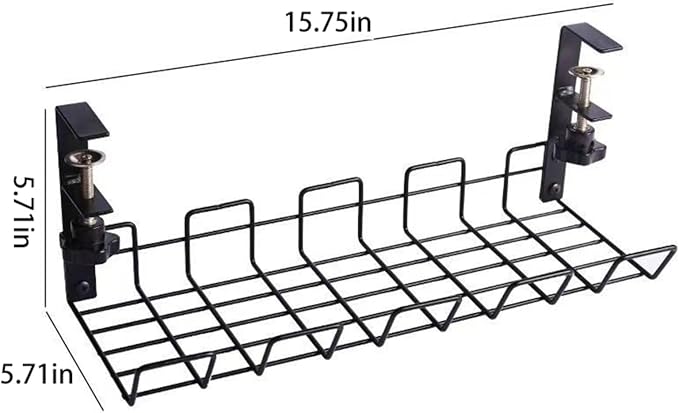No-Drill Hanging Carbon Steel Cable Organizer Rack for Under Desk – Black, Large Capacity, Multi-Functional