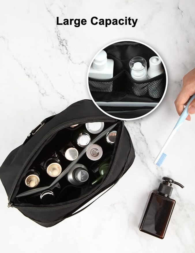 GOX Mens Toiletry Bag, Dry Wet Separate Travel Bag, Dopp Kit Case For Travel, Small Hanging Cosmetics Organizer Pouch (Black)