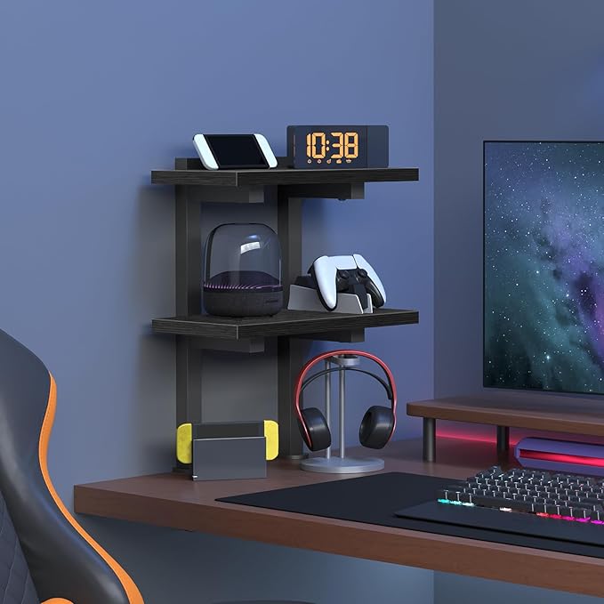 Clamp On Desk Organizer, 2-Tier Desktop Bookshelf, Adjustable Desk Storage Shelf, Metal Frame, for Office, Study and Game Room, Black DSBK3501 (Pack of 2)