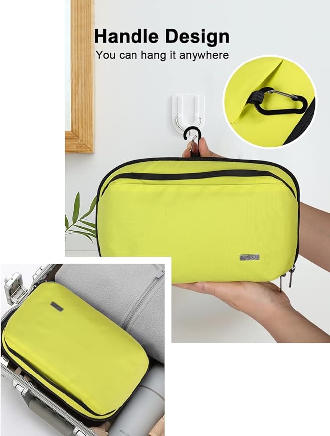 GOX Travel Toiletry Bag For Men, Dry Wet Separate Travel Toiletry Bag, Dopp Kit Case For Travel, Cosmetics Organizer Pouch (Lemon Lime)