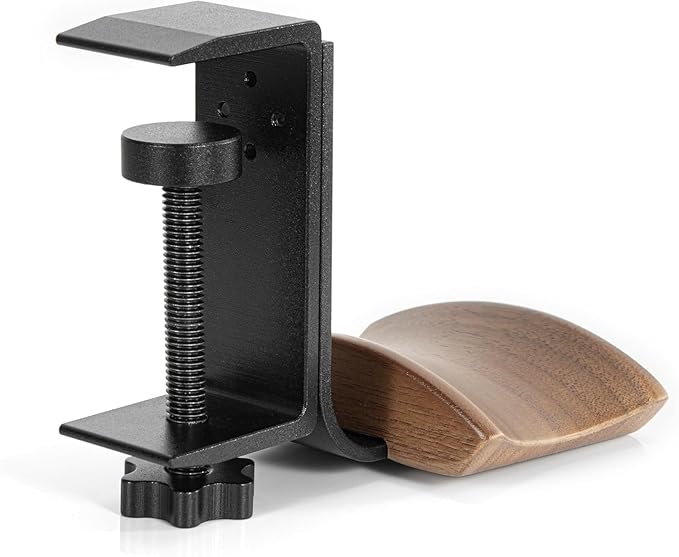 Headphone Holder with 6cm Wide Walnut Headrest,Adjustable Clamp-on Headset Stand Desk Headset Holder for Over Ear and Gaming
