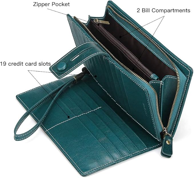 FT FUNTOR Women's Big Fat RFID Blocking Wallet Leather Zip Around Clutch Large Phone Organizer Wristlet