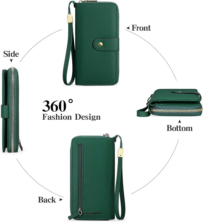 GAEKEAO Wallet for Women Clutch RFID Blocking Wristlet Leather Purse Large Capacity Credit Card Holder with Grip Hand Strap