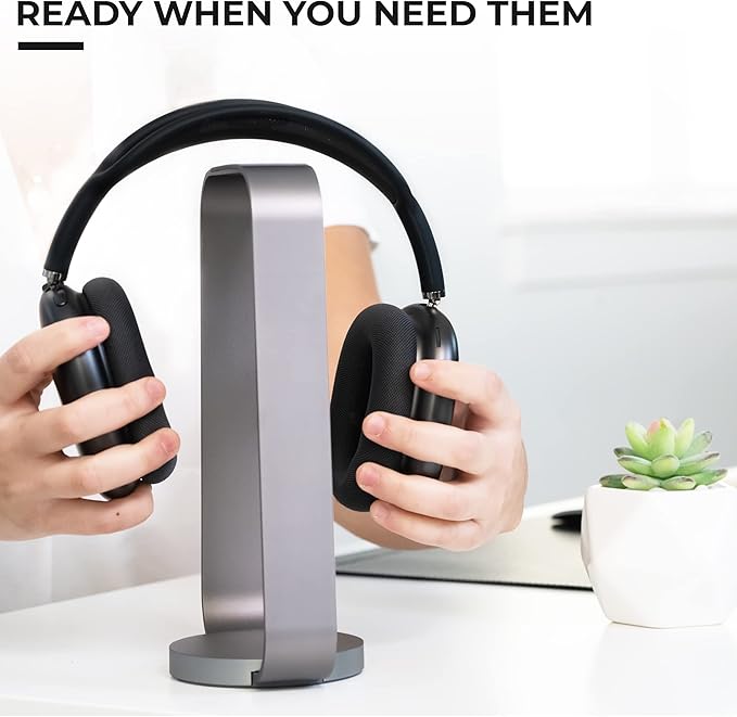 HumanCentric Aluminum Headphone Stand in Space Gray, Weighted Desk Headset Holder with Silicone Pad, Compatible with Most Headphone Sizes and Brands