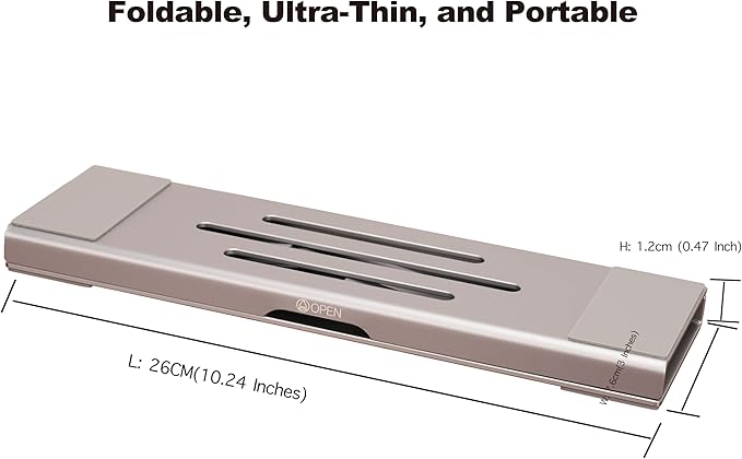 Aluminum Fold & Laptop Riser Stand 3-in-1 Adjustable, Foldable Cooling Stand with Integrated Storage Box, Ruler and Ultra-Slim Portable Design for MacBook, Tablet, Ipad, Keyboard and All Laptop