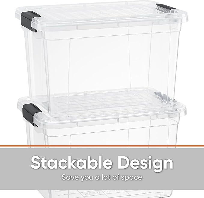 Superio Small Clear Storage Box with Lid, 4.75 Quart Plastic Container Bins for Organizing, Stackable Crates, BPA Free, Non Toxic, Odor Free, Organizers for Home, Office, School, and Dorm