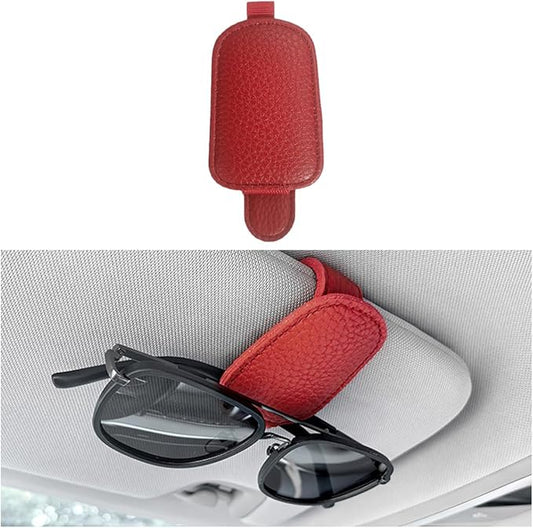 zipelo Sunglasses Holders for Car Sun Visor, Magnetic Leather Vehicle Glasses Hanger Clip for Ticket Card, Auto Interior Eyeglass Organizer Accessories, Universal for SUV Sedan Truck (Red)