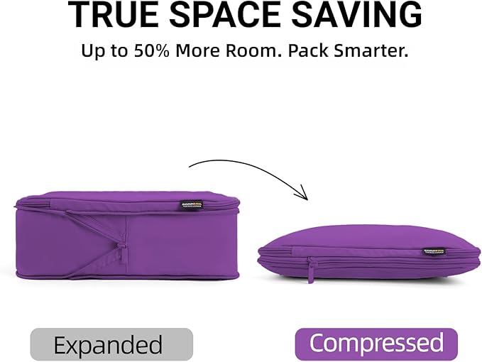 4 Piece Compression Packing Cubes for 3–7 Day Travel, Space Saving Travel Organizers with Breathable Mesh, Double-Zipper Packing Cubes for Carry-On & Suitcases (Purple)