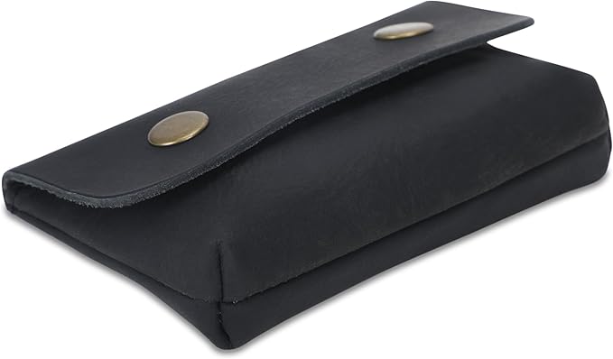 Leather Double Coin Pouch Premium Cash & Card Holder Compact Cable Organizer Travel Makeup Bag, Handmade Artisan Craft Vintage Leather Accessories Multipurpose Wallet & Organizer (Black)