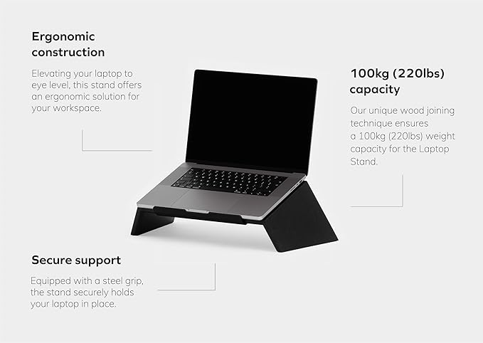 Oakywood Wooden Slanted Laptop Stand for Desk ??Convenient Laptop Riser & Holder for Desk ??Ergonomic Laptop Desk Stand Wood ??50x25x15cm ??for 15-16" Laptops Black