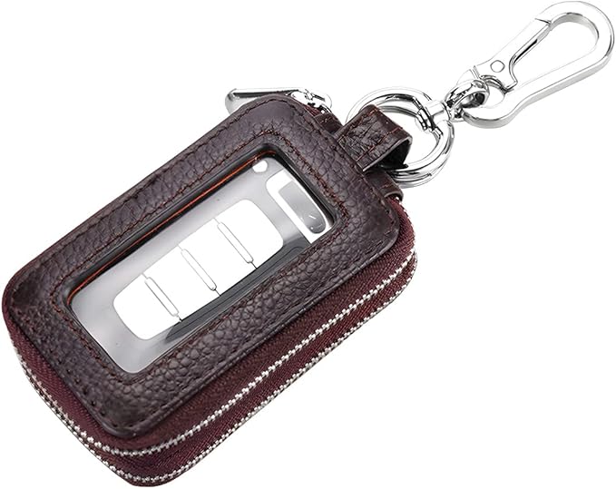 BELOMI Car Key Fob Case, Genuine Leather Remote Keychain Bag with Lanyard and Zipper Closure, Key Protection Cover for Men Women (Coffee)