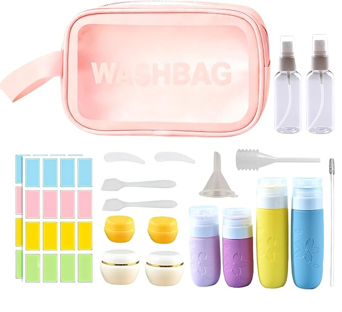 Travel Cosmetic Case Toiletry Bag with Zipper Refillable Silicone Kit Toiletry Bottles、Squeeze Toiletry Bottles Leakproof Accessories for Toiletries Shampoo Lotion Body Wash (BPA Free)