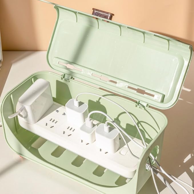 NUOBESTY Cable Management Box with Easy Installation for Hiding Large Capacity Cord Organizer and Modern Stylish Design, Multi-functional Power Cord Storage Container for Desk