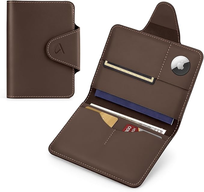 ALLIVE Passport Holder for Travel, Genuine Leather Passport Wallet with Built-in AirTag Slot, Magnetic Closure RFID Blocking Passport Cover Case for Women Men, Travel Essentials Gifts (Coffee Brown)