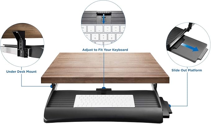 Mount-It! Keyboard Tray Under Desk with Adjustable Mouse Platform – Easy-Glide Sliding Drawer Under Desk Slide Out – Ergonomic Under Key Board Shelf for Office, Gaming, and Workstations
