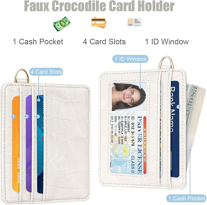Slim Credit Card Holder Crocodile Wallet Women Thin Alligator Wallets RFID Blocking Minimalist Lightweight Small Cute Cards Holders with ID Window, Beige