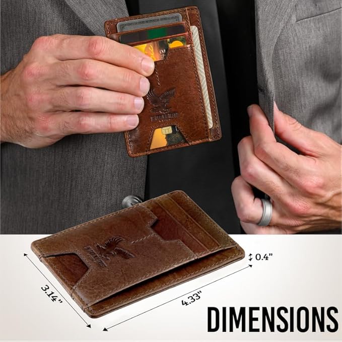 Mens RFID Blocking Leather Slim Card Case Wallet with Easy Access ID windows, Cash & Card Slots, Crafted with Premium Top Grain Leather Ideal for Travel or Everyday Use (Wilderness Eagle Brown)