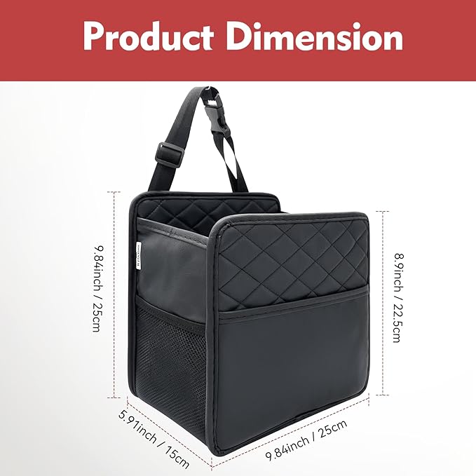 Witaxima 2 Pack Upgraded Car Seat Organizer Backseat with Storage Pockets, Multipurpose Car Organizer Hanging Car Trash Bag Premium PU Leather Garbage Can 2.14 Gallon Large Capacity Accessories Black