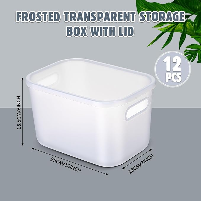 Thyle 12 Pack Translucent Plastic Storage Bins with Lids 7 Quart Toy Storage Box Stackable Nestable Organizer Boxes with Handle and Labels for Classroom Shelf Bedroom Desktop Toys School Supplies