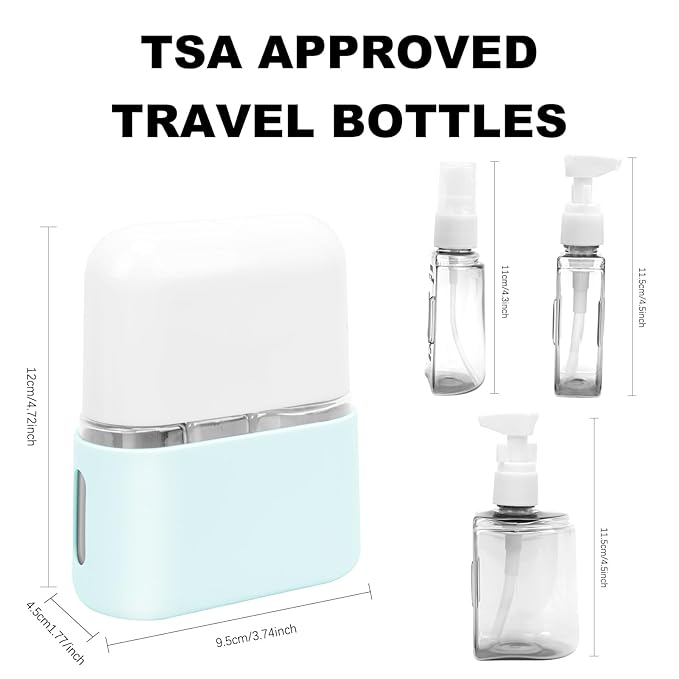 Skycase Travel Bottles - Leak Proof Refillable Tsa Approved Travel Size Toiletries, 3 in 1 Liquid Bottles Containers with Labels and Funnel Airplane Accessories Kits for Lotion Liquid (Blue)