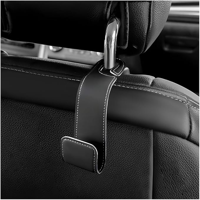 Car Seat Headrest Hook, Microfiber Leather Hanger Holder Hook for Hanging Purse and Bag, Universal Vehicle Back Seat Organizer Hook for Grocery Bag Handbag Coat (Black)